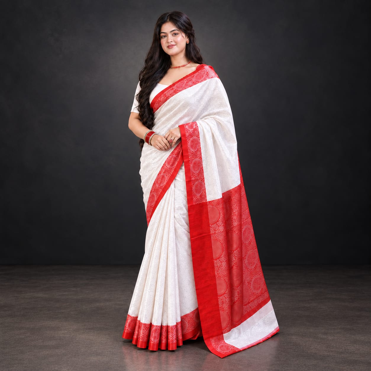প্রিমিয়াম কাতান সিল্ক ( রেড - হোয়াইট )